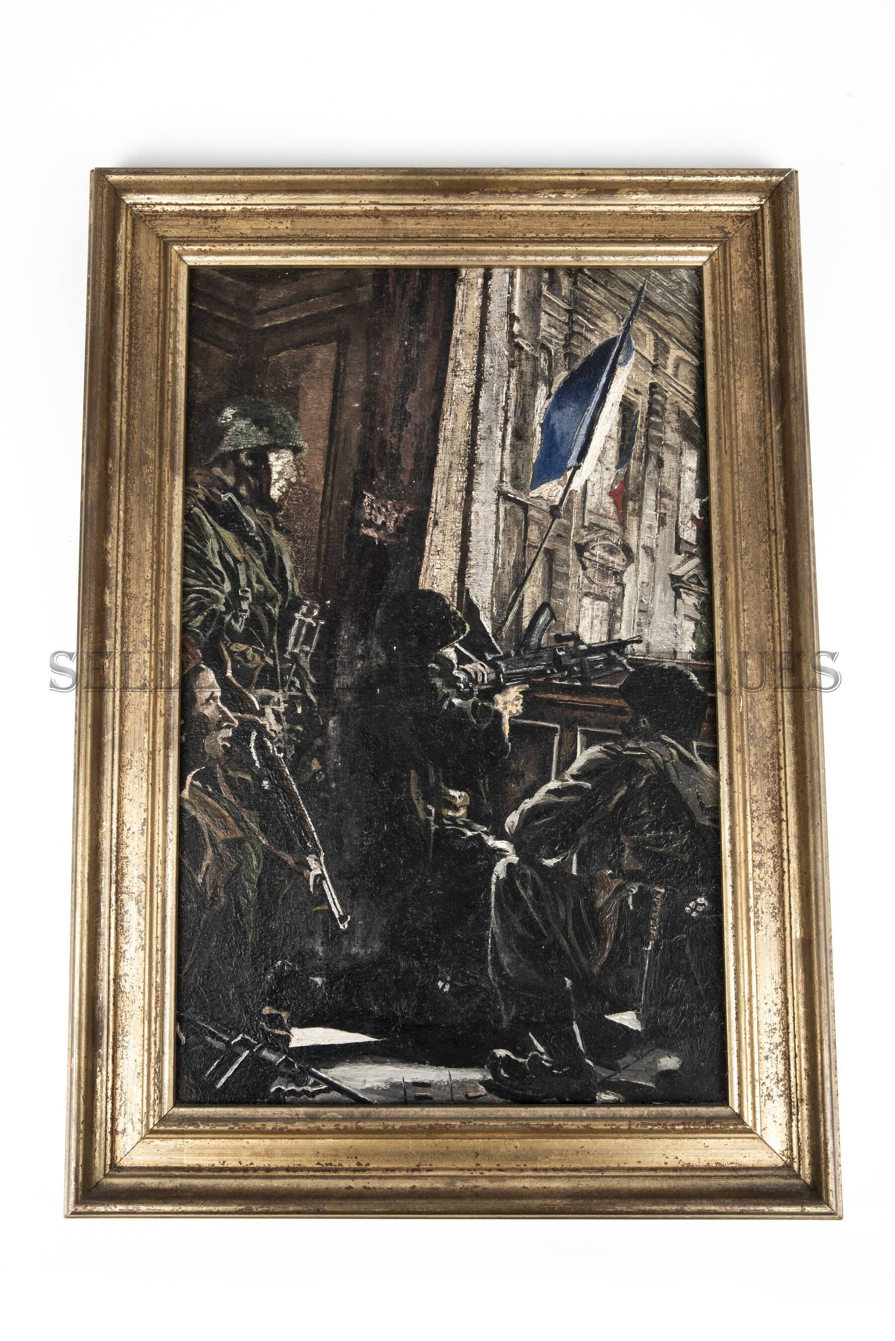 Tableau peinture huile parachutistes SAS francais (1)